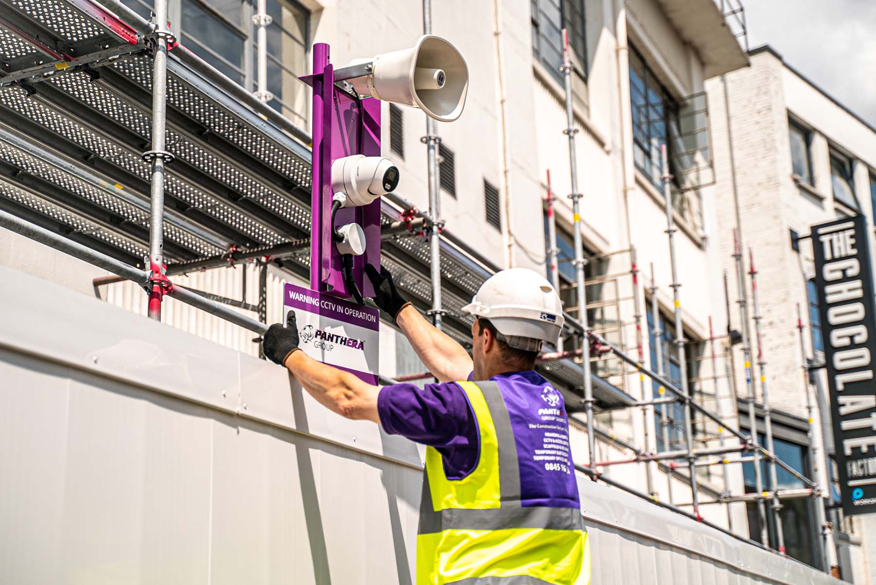 panthera group cctv camera being installed on scaffolding