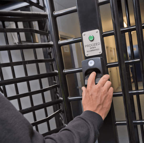 access control gates close up of fingerprint scanner