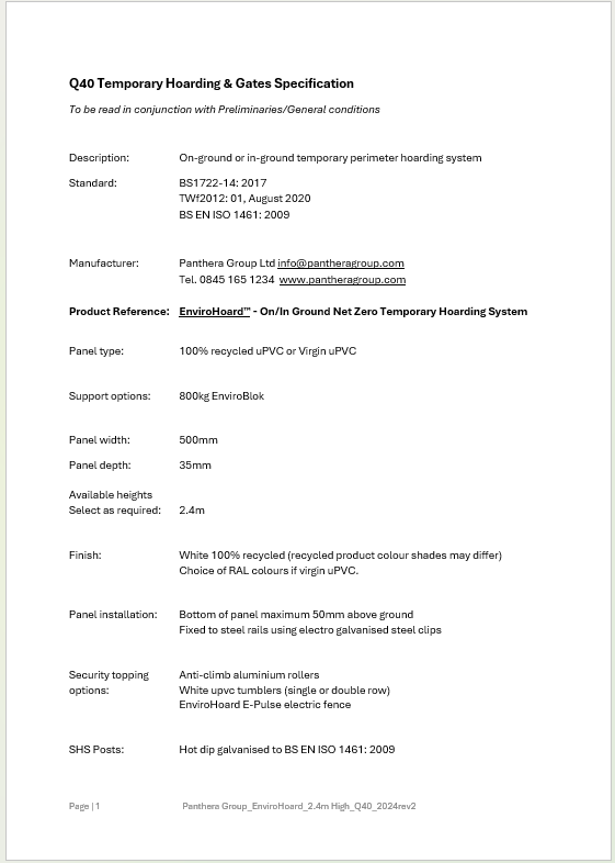 q40 temporary hoarding & gates specification