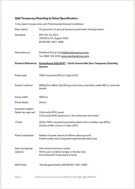 q40 temporary hoarding & gates specification