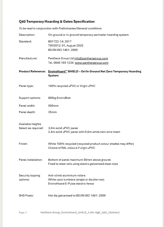 q40 temporary hoarding & gates specification