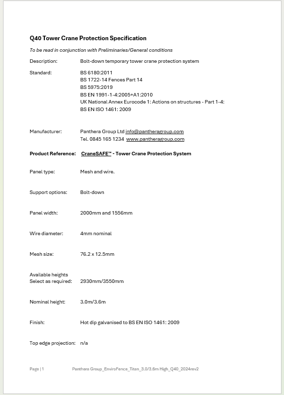 q40 tower crane protection specification