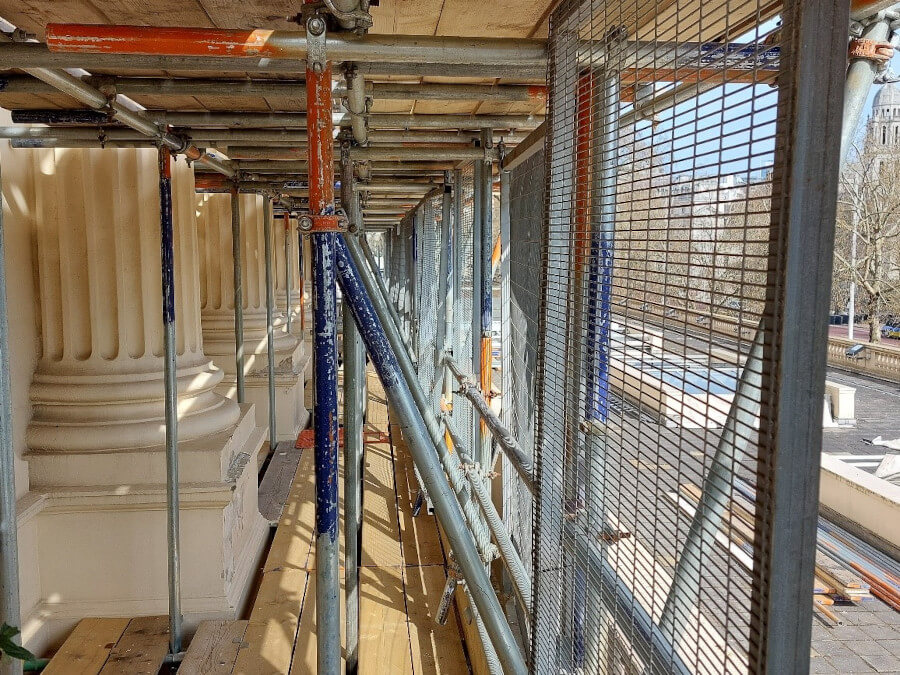 internal view of scaffolding fencing