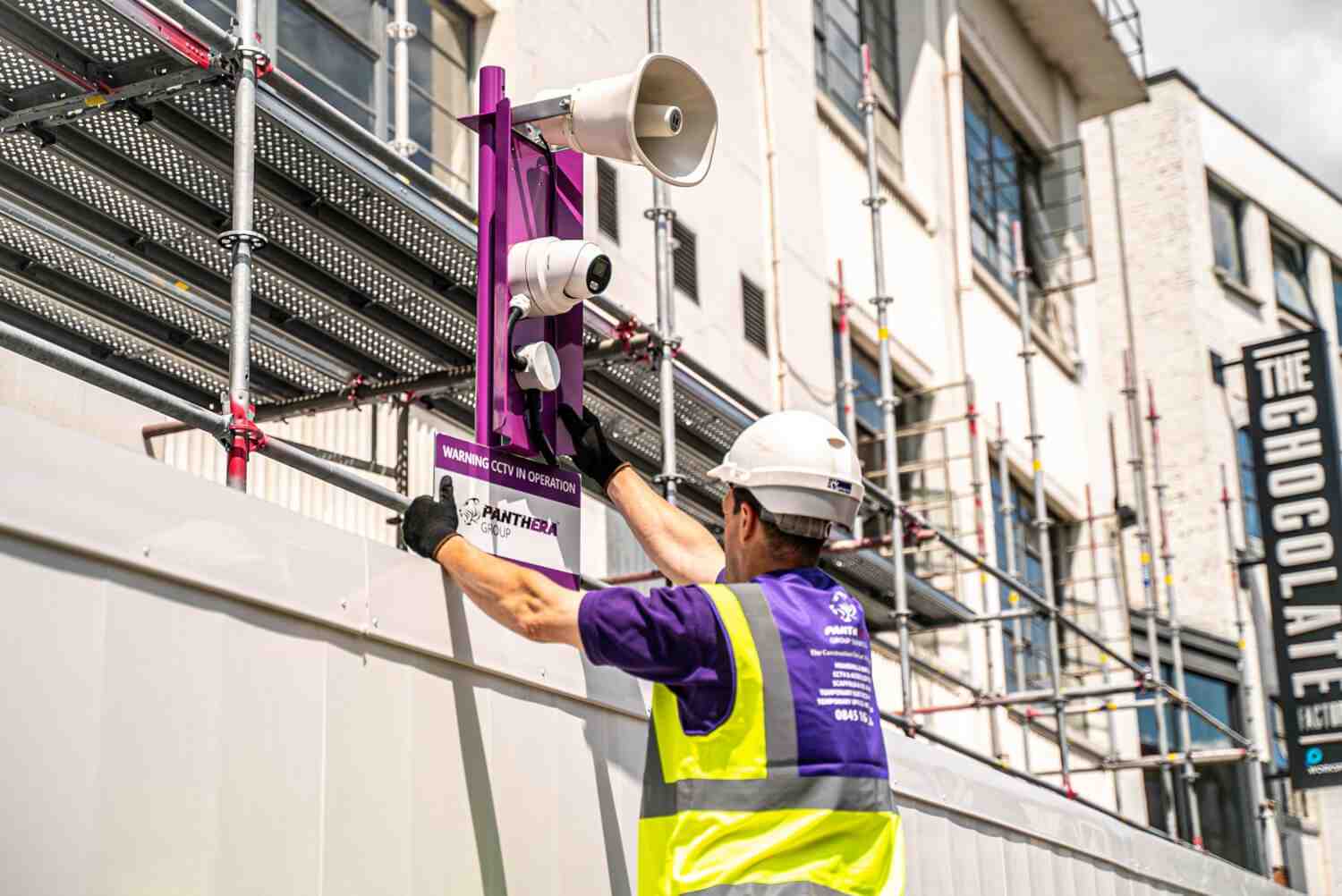 panthera group cctv on scaffolding being installed