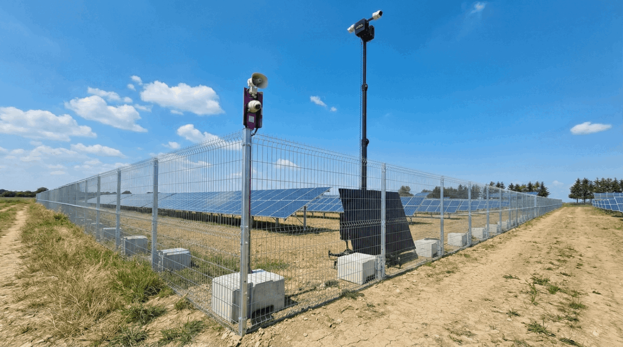 Comprehensive security solutions for solar farms using Panthera's robust fencing, hoarding, and advanced CCTV systems to deter theft and criminal activity
